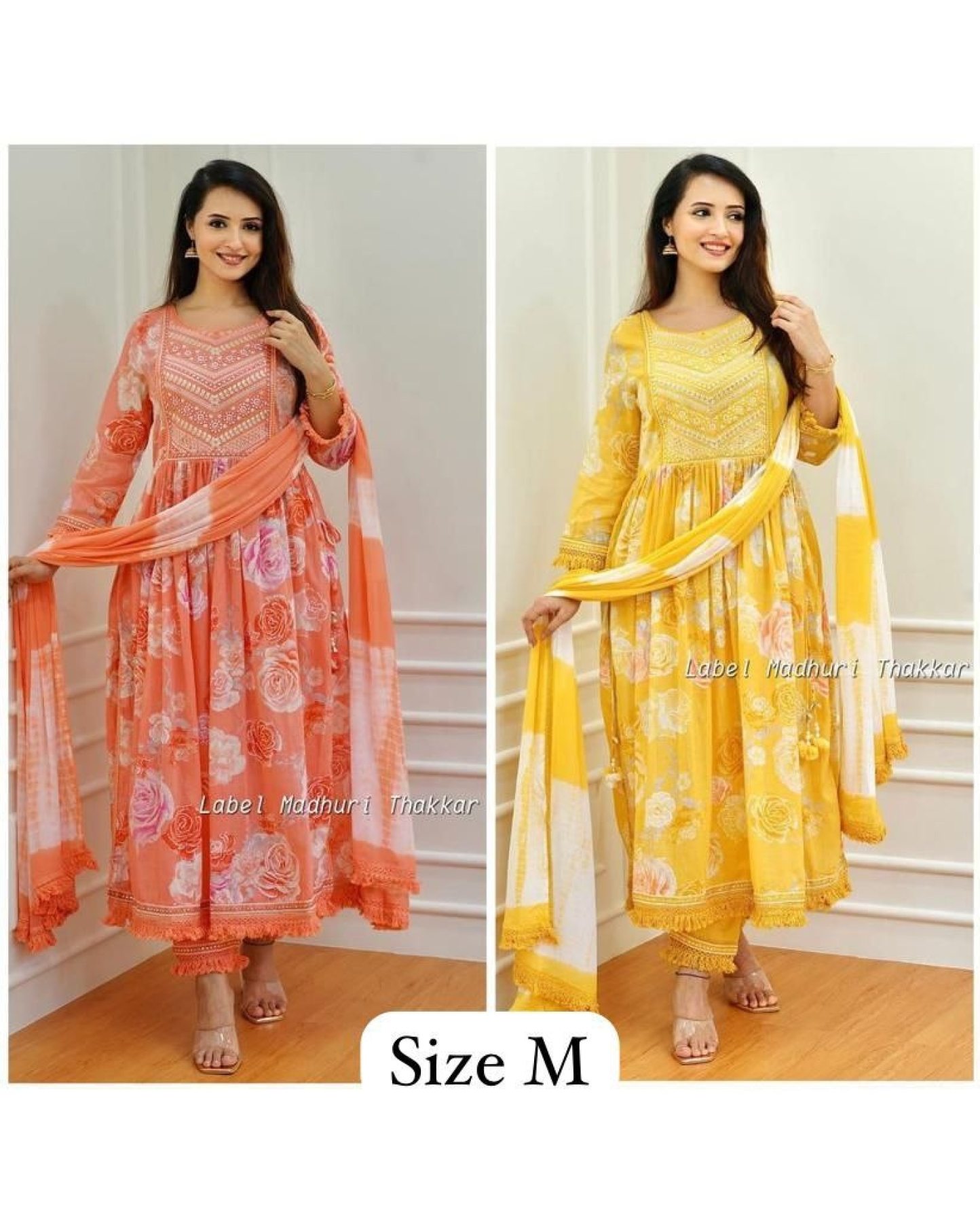 Buy ORANGE AND YELLOW FLORAL EMBROIDERED NAYRA CUT COTTON SUIT SETS At