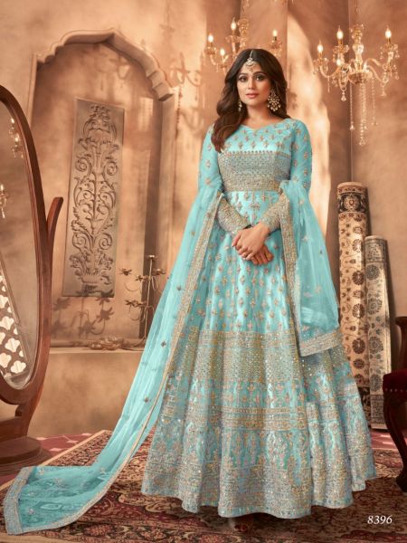 Aashirwad 8396 Net with Sequence Coding Embroidery Anarkali Suit 