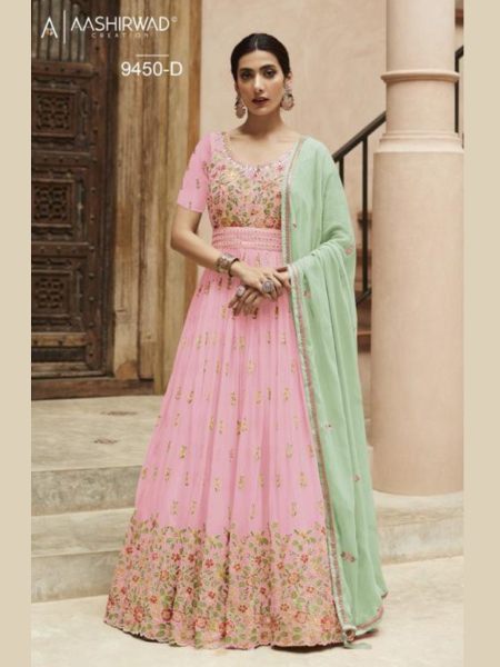 Aashirwad 9450  Georgette With Embroidery Work Anarkali Gown 