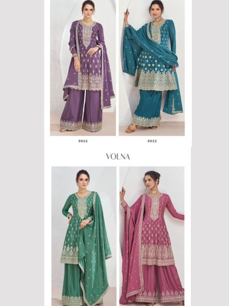 Aashirwad Volna Premium Chinon Silk Plazzo Suits Sets  
