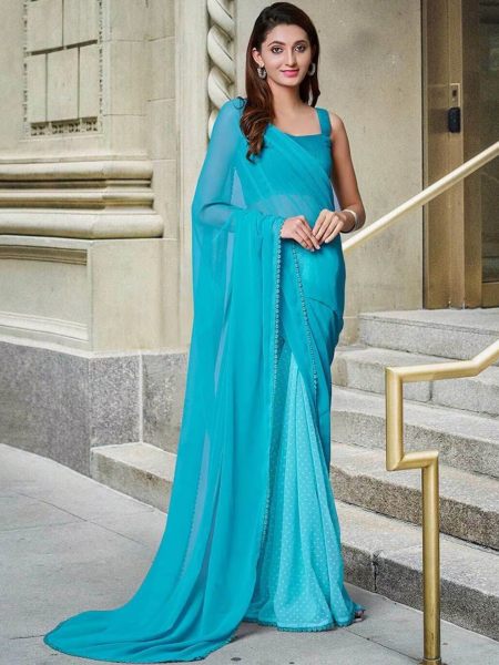 Alia SkyBlue Georgette Saree Collection  Bollywood Fancy Sarees Wholesale