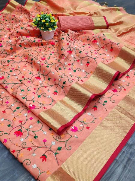 Asam Silk Saree With Beautiful Embroidered Jal Work  