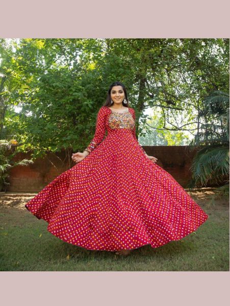 Attractive Red Color Digital Printed Anarkali Gown  