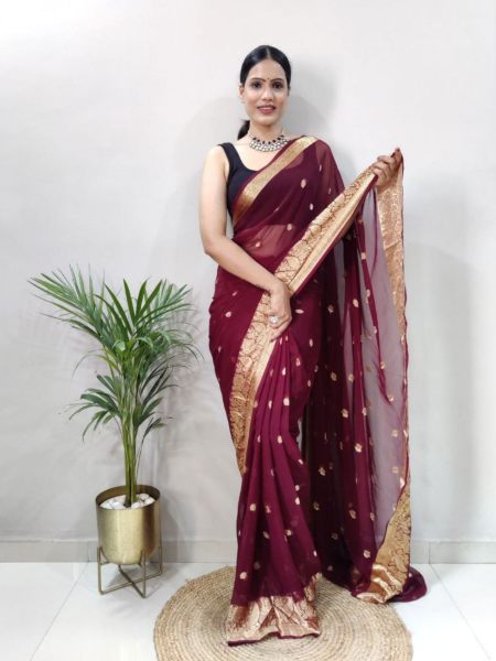 Attractive Weaving Soft Georgette Ready To Wear Saree  Ready To Wear Saree 
