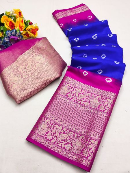 Beautiful Bandhej Sibbori Print all over saree with Pure Zari Weaving Border  