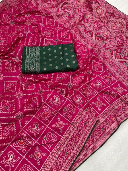 Beautiful Bandhej Weaving Work Dola Silk Saree Collections 