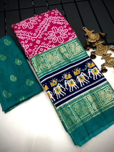 Beautiful Dola Silk Sarees With All Over Bandhini Design  