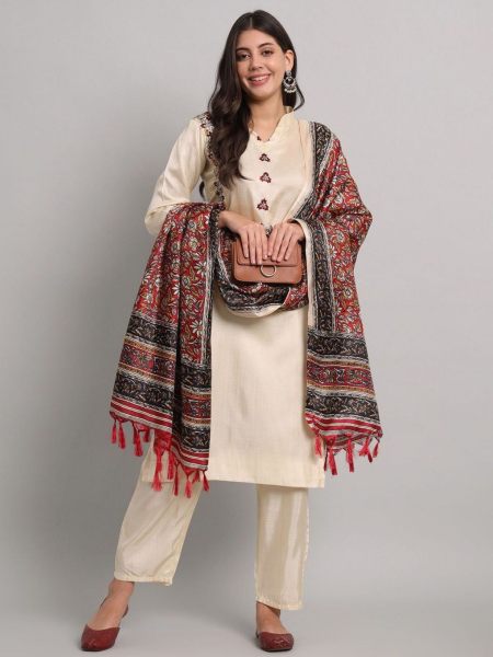 Beautiful Embroidery With Sequins Work Kurti Pant With Dupatta  