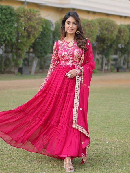 Beautiful Faux Georgette Floral Gown With Dupatta  