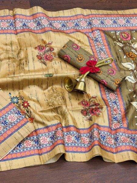 Beautiful Floral Print Tussar Silk Saree Collection  