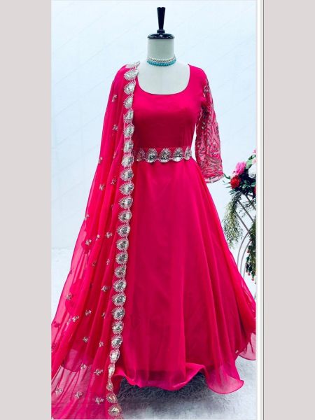 Beautiful Fox Georgette Anarkali gown Pant   Dupatta With Embroidery Work  