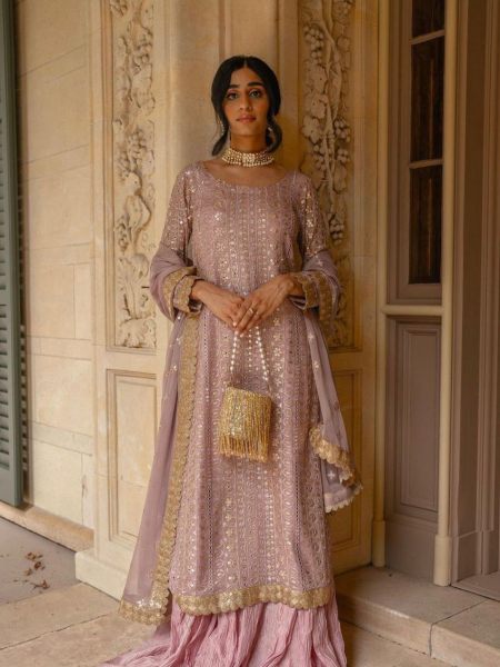 Beautiful Georgette Sharara Suit With Embroidery Work  