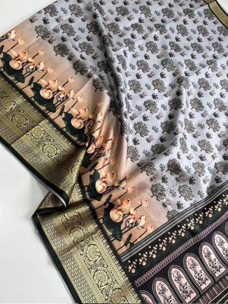 Beautiful Light Weight Pure Dola Silk Sarees With Kalamakari Design  