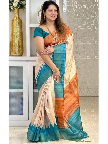 Beautiful Light Weight Silk Sarees with all over Temple Design  
