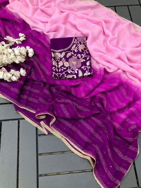 Beautiful Pure viscose Georgette with sequence weaving Saree   