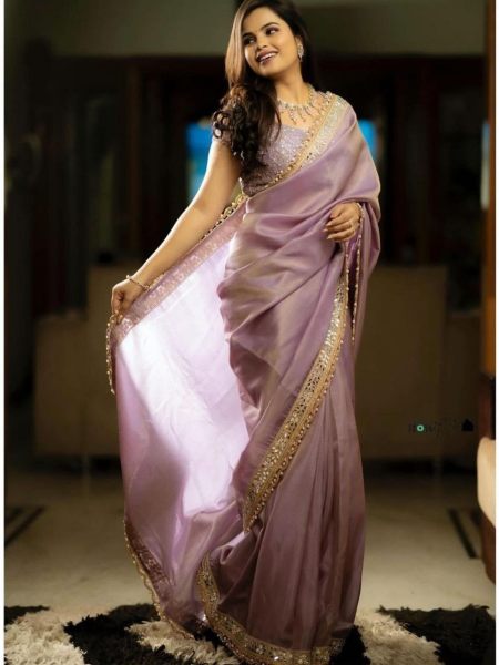 Beautiful Sequance and Embroidery work With Tissue silk Saree  
