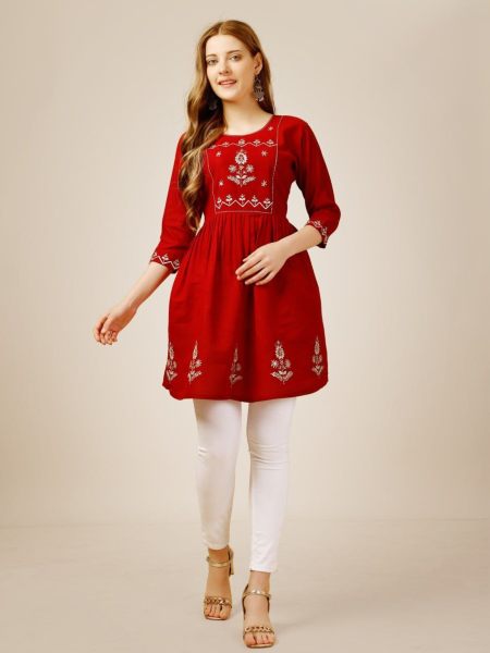 Beautiful Short Rayon Kurti With Embroidery   Sequence Work 