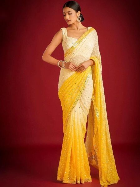 Beautiful Soft Georgette Saree With Embroidery Sequence Work  
