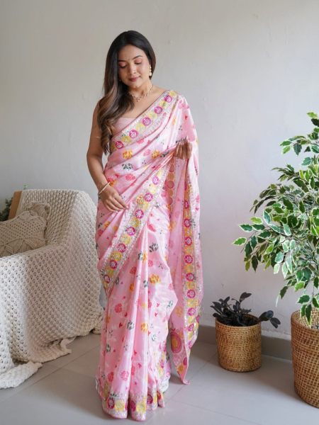 Beautifull Chinon Silk Saree With Sequence   Embroidery Work  