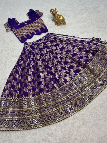 Beautifully Stitched Pure Nylon Zari Weaving Silk Lahenga Choli  Girls Wear