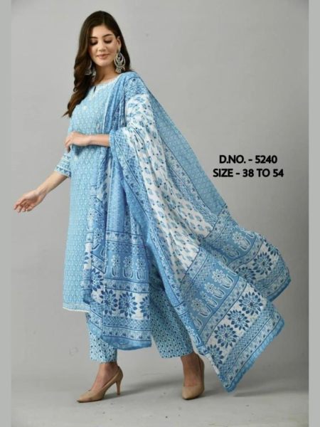Best Quality Beautiful Pure Cotton Cambric Kurti Pant With Mulmul Printed Dupatta  