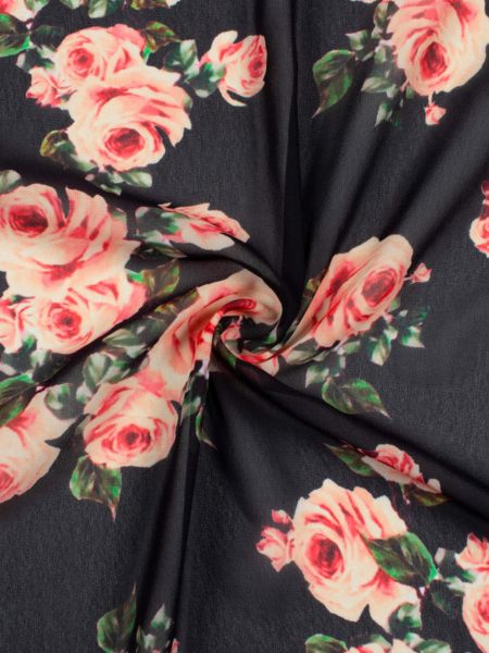 Black And Pink Floral Pattern Digital Print Georgette Fabric 