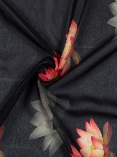 Black And Pink Floral Pattern Digital Print Georgette Fabric 