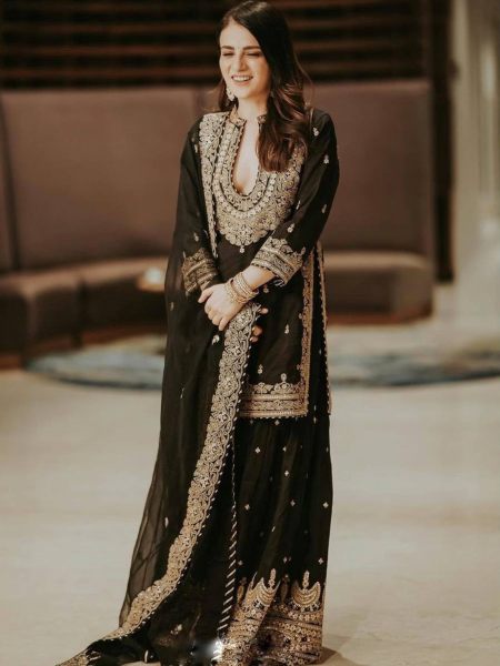 Black Color Faux Georgette Embroidery Work Sharara Suits  