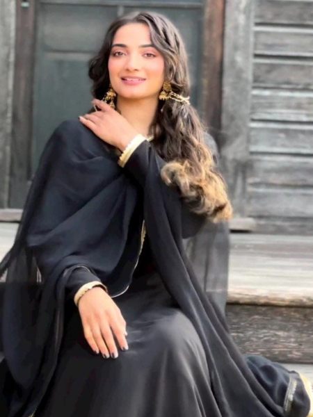 Black Color Faux Georgette Round Nack Gown With Dupatta 
