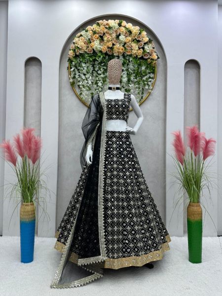 Black Color Fox Georgette Lehenga Choli With Sequence Work  