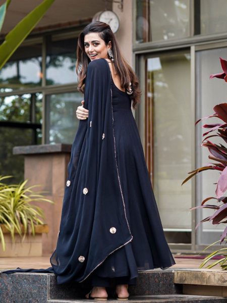 Black Color Georgette Anarkali Gown With Dupatta 