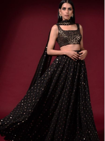 Black Color Georgette Lehenga Choli With Sequence Work  
