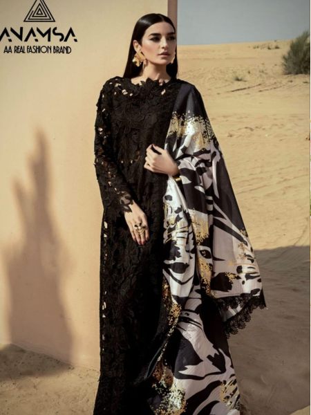 Black Color Heavy Pure Rayon Cotton Embroidered Suits  Salwar Kameez