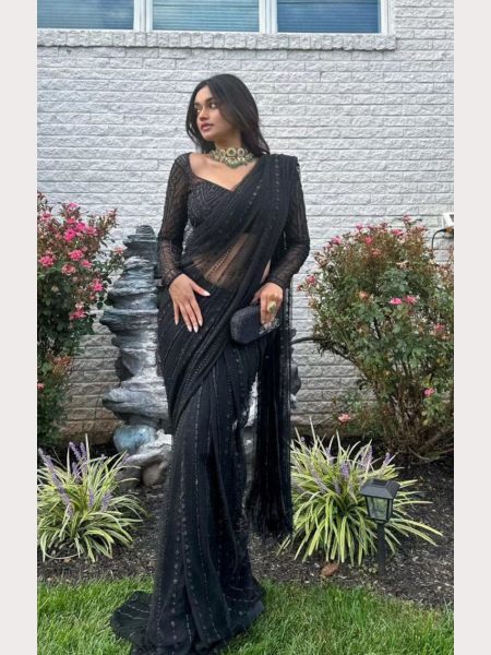 Black Color Soft Net Saree With Sequence Work  Net Sarees Wholesale