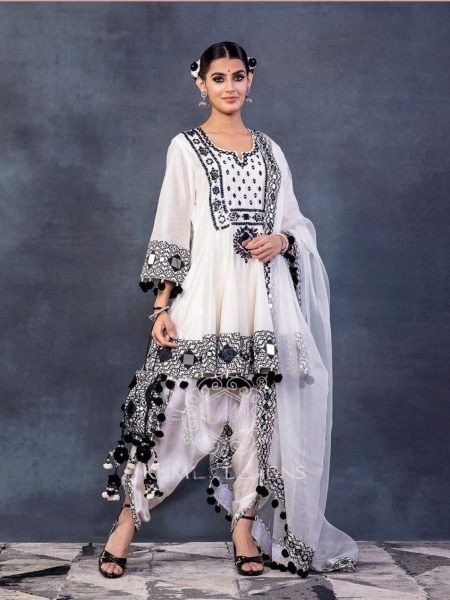 Black   White Coloured Beautiful Embroidery Suit  