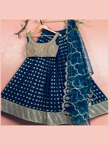 Blue Faux Georgette With Heavy  Sequence Embroidery Designer Lehenga Choli 