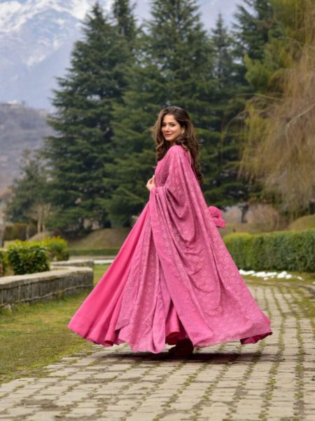 Buy Chanderi Gown With Embroidery Work Dupatta 