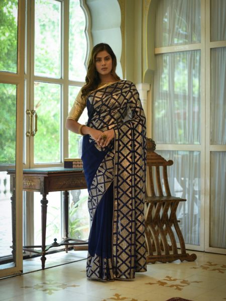 Chinon Heavy Sequence   Embroidery Saree 