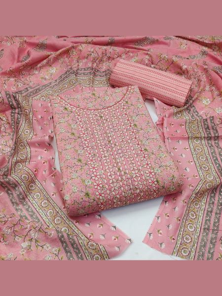 Cotton Print With Embrodery Dress Material  