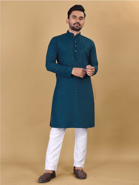 Cotton Rayon Sraight Men s Kurta with Sequin embroidery Collection  