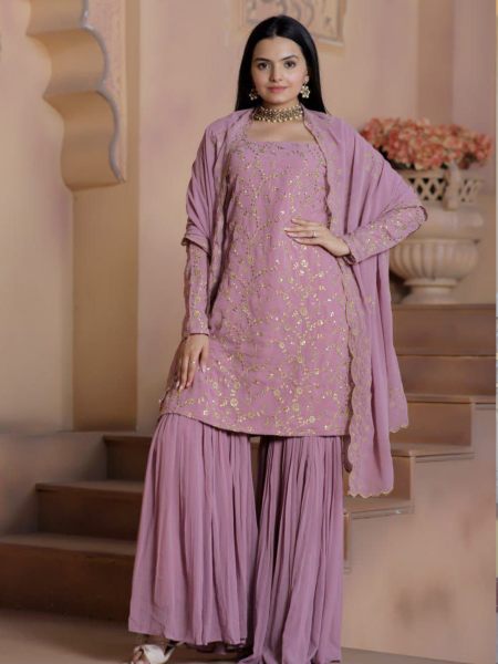 Designer Faux Georgette Embroidery Work Sharara Suits  Sharara Set