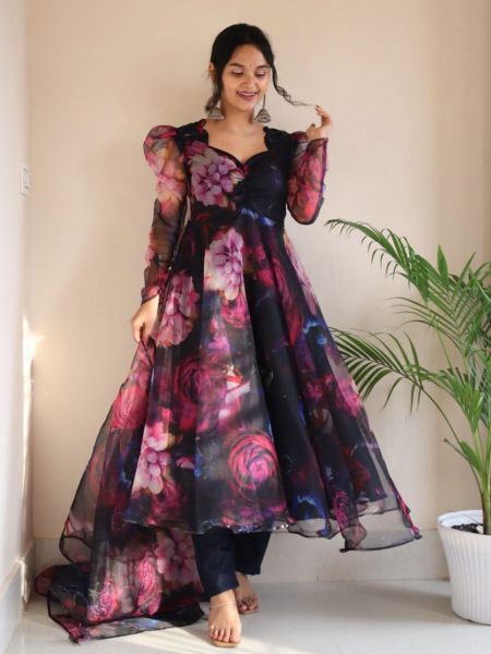 Elegance Digital Printed Organza Silk Anarkali Suit 