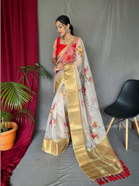 Elegant Pure Organza Silk Saree with Pichwai Print 