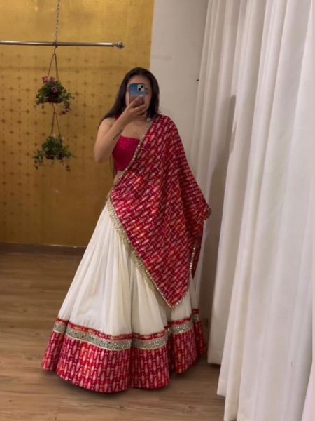 Ethnic Red and White Lehenga Choli for Wedding Wear  