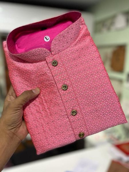  Exclusive Jacquard Silk Mens Kurta Pajama With Buti Work Mens Wear