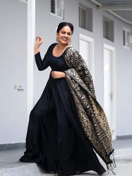 Fancy Black Faux Georgette Gown With Jacard Silk Dupatta  Kurti With Dupatta Wholesale