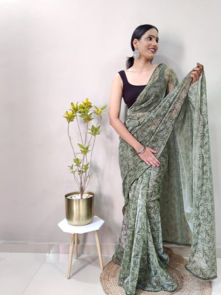 Fancy Imported Netting Saree With All Over 3d Print With Piping  