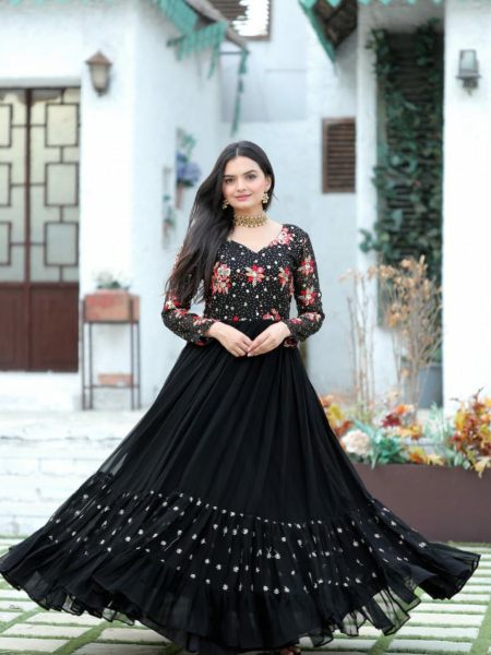 Faux Blooming With Sequins-Multi & Multi Thread Embroidered Work Gown  Anarkali Kurtis 