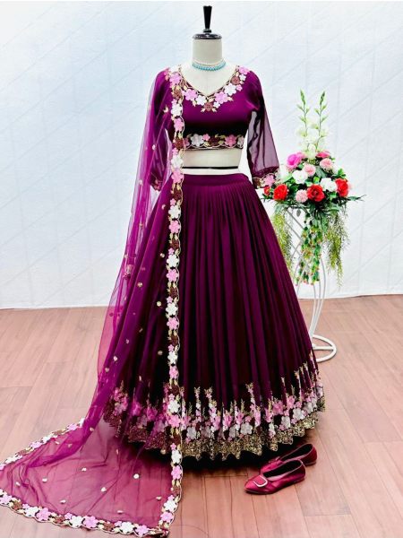 Faux Georgette Sequence Worked Designer Lehenga Choli 