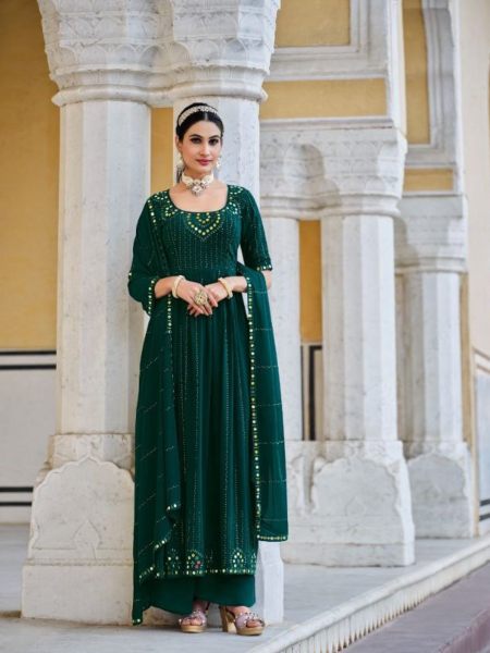 Georgette Embroidered Anarkali Kurta With Palazzo And Dupatta  Pakistani Suits Wholesale